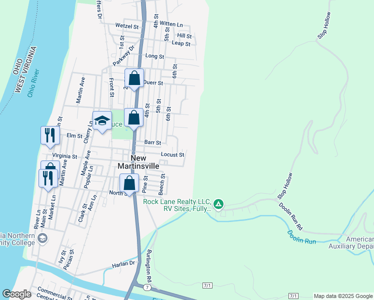 map of restaurants, bars, coffee shops, grocery stores, and more near 642 C St in New Martinsville