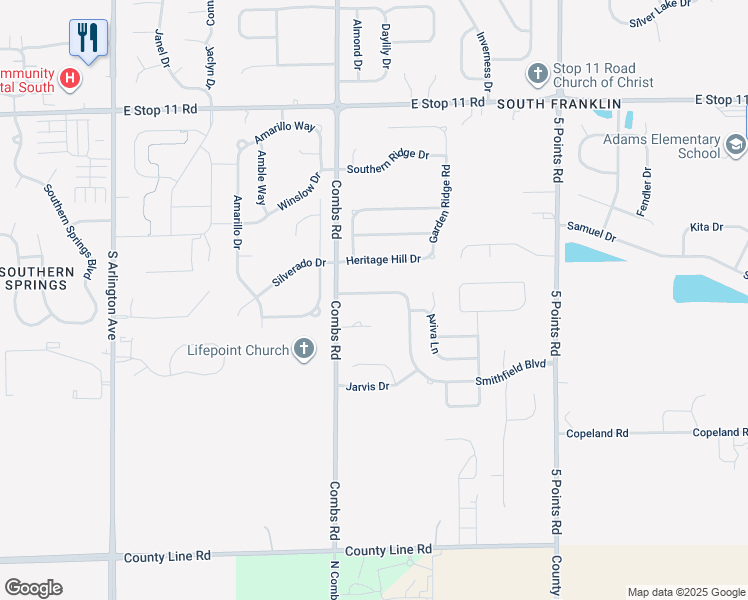 map of restaurants, bars, coffee shops, grocery stores, and more near 6557 Smithfield Drive in Indianapolis
