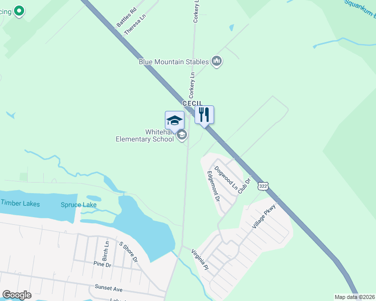 map of restaurants, bars, coffee shops, grocery stores, and more near 300 Whitehall Road in Monroe