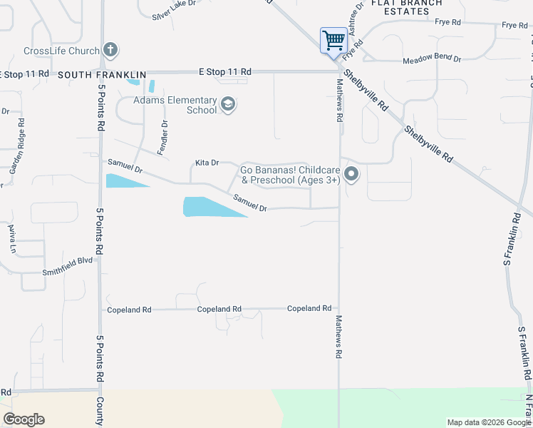 map of restaurants, bars, coffee shops, grocery stores, and more near 7529 Samuel Drive in Indianapolis