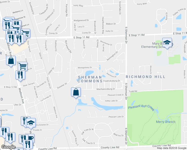map of restaurants, bars, coffee shops, grocery stores, and more near 3360 Cold Harbor Drive in Indianapolis