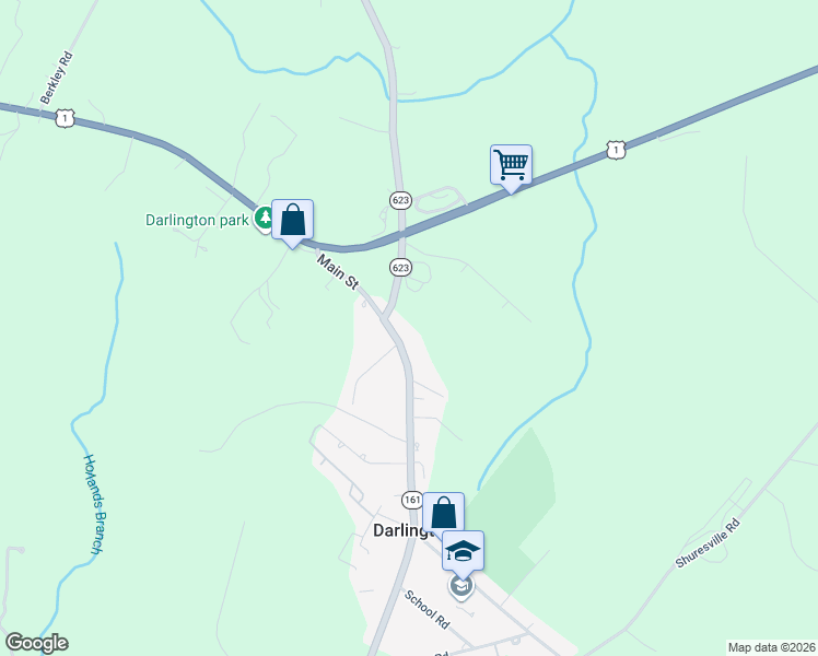 map of restaurants, bars, coffee shops, grocery stores, and more near 1203 Main Street in Darlington