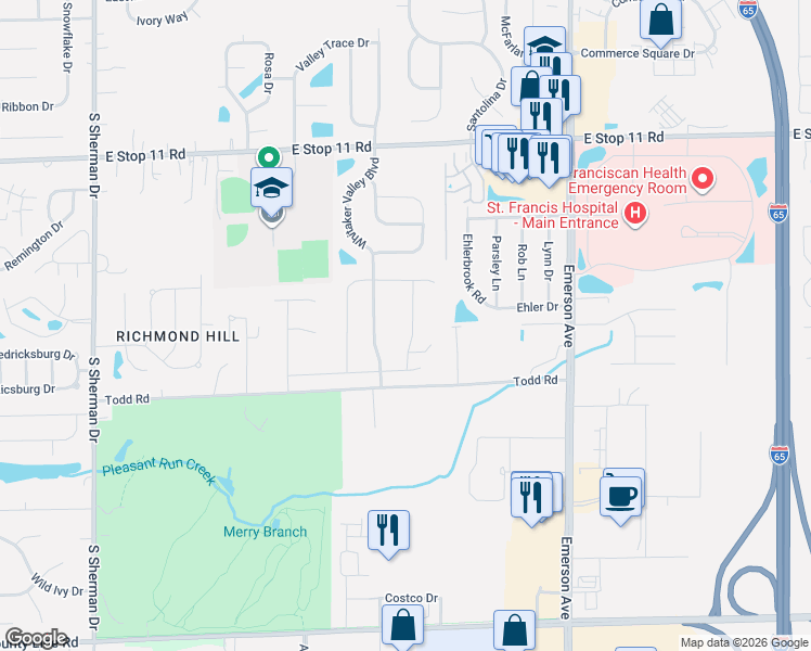 map of restaurants, bars, coffee shops, grocery stores, and more near 8422 Penbrooke Place in Indianapolis