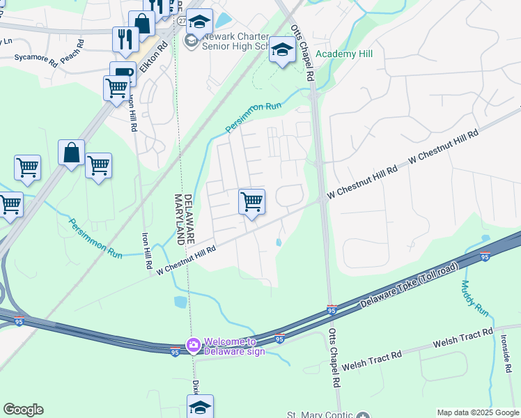 map of restaurants, bars, coffee shops, grocery stores, and more near 8 Gypsum Drive in Newark