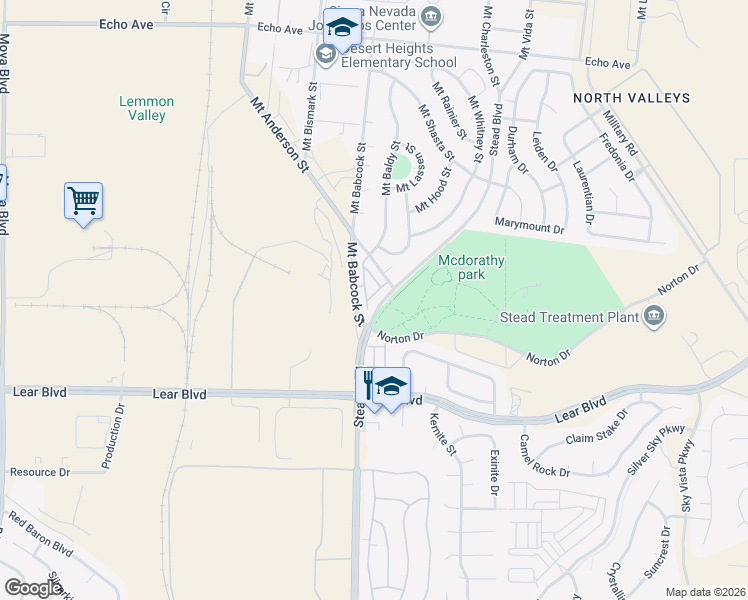 map of restaurants, bars, coffee shops, grocery stores, and more near 14020 Lear Boulevard in Reno
