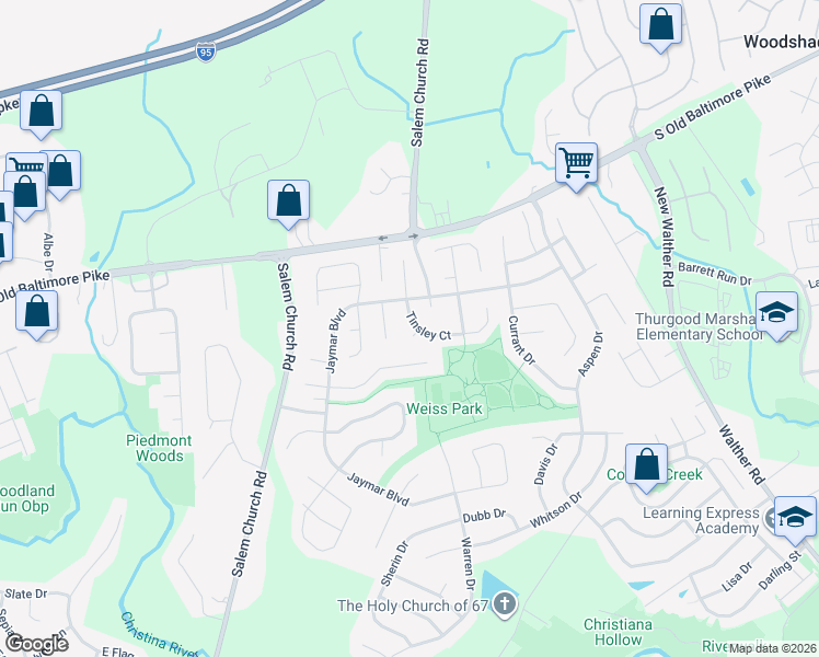 map of restaurants, bars, coffee shops, grocery stores, and more near 4 Alice Court in Newark