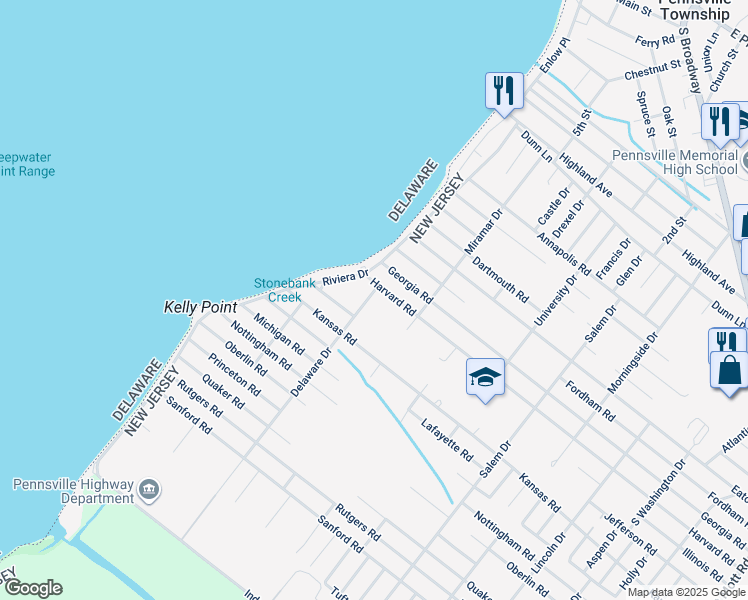 map of restaurants, bars, coffee shops, grocery stores, and more near 88 Delaware Drive in Salem County