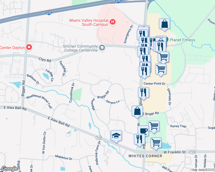 map of restaurants, bars, coffee shops, grocery stores, and more near 2272 Briggs Road in Centerville
