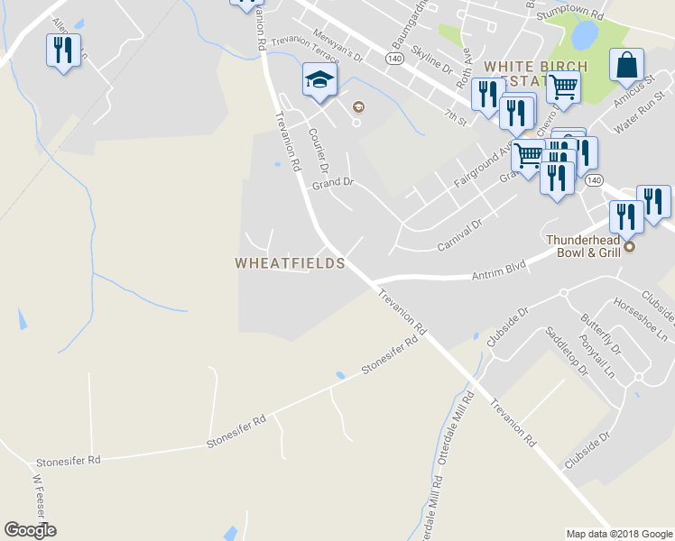 map of restaurants, bars, coffee shops, grocery stores, and more near 120 Trevanion Road in Taneytown