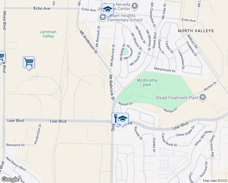 map of restaurants, bars, coffee shops, grocery stores, and more near 14020 Lear Boulevard in Reno