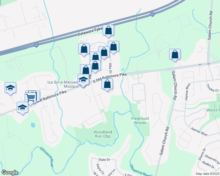 map of restaurants, bars, coffee shops, grocery stores, and more near 101 Christiana Farms Place in Newark