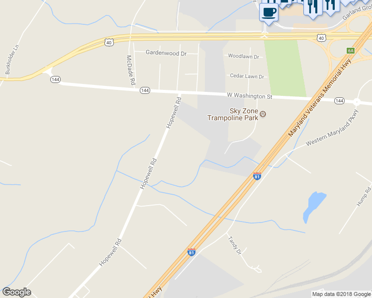 map of restaurants, bars, coffee shops, grocery stores, and more near 12031 Hopewell Road in Hagerstown