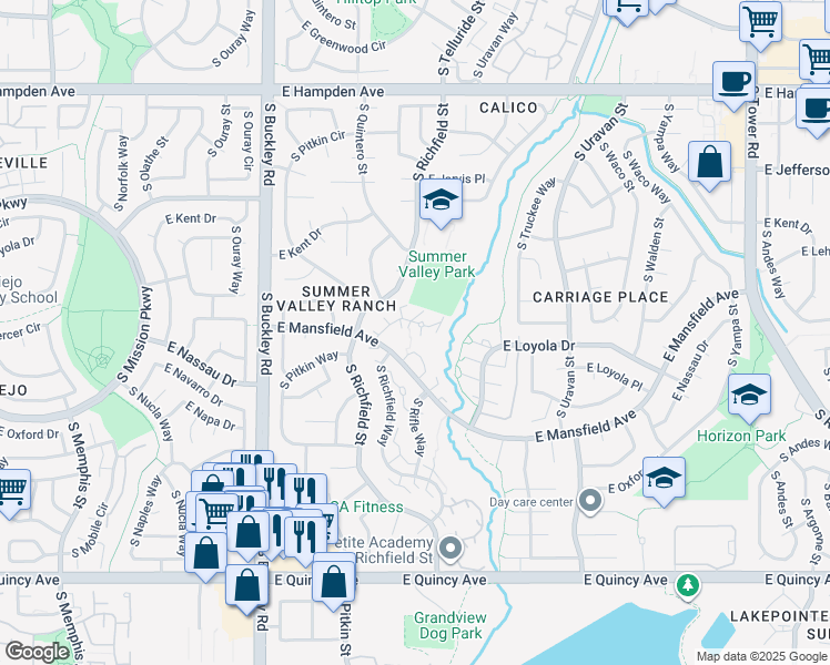 map of restaurants, bars, coffee shops, grocery stores, and more near in Aurora