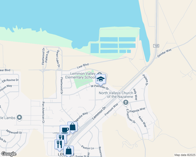 map of restaurants, bars, coffee shops, grocery stores, and more near 255 West Patrician Drive in Reno