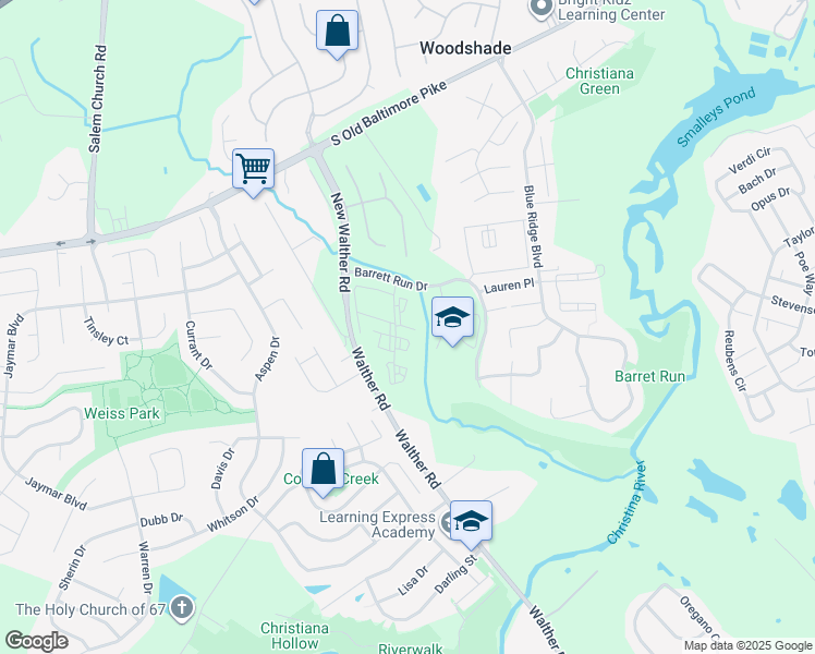 map of restaurants, bars, coffee shops, grocery stores, and more near 315 Valley Stream Drive in Newark