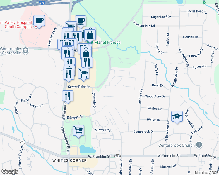 map of restaurants, bars, coffee shops, grocery stores, and more near 4339 Callalily Dr. in Greene County