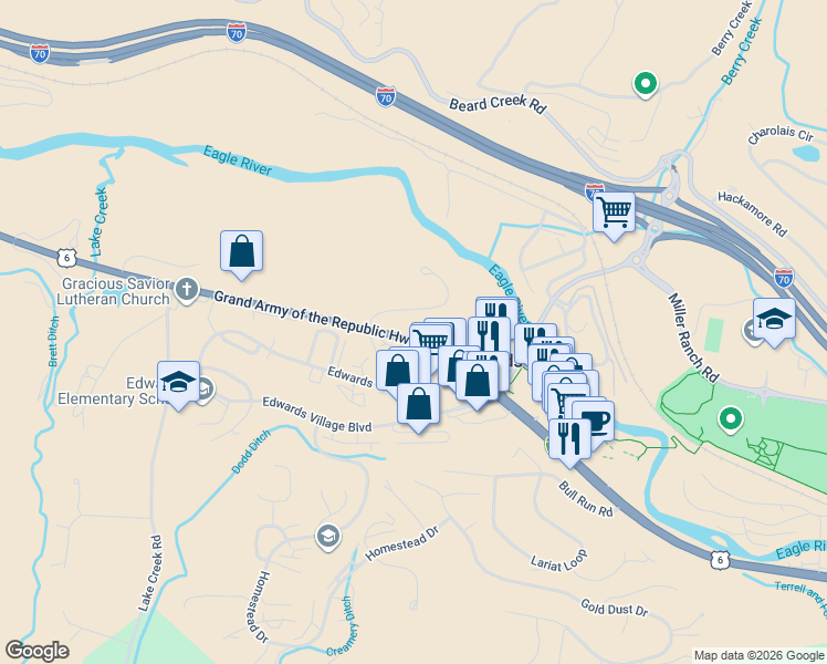 map of restaurants, bars, coffee shops, grocery stores, and more near 33975 U.S. 6 in Edwards