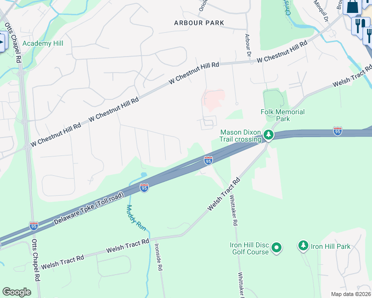 map of restaurants, bars, coffee shops, grocery stores, and more near 1028 Summit View Drive in Newark