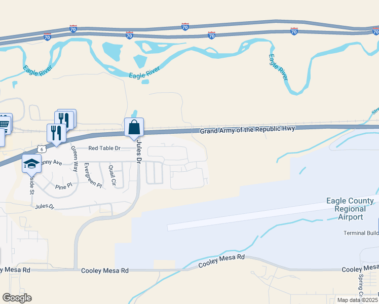 map of restaurants, bars, coffee shops, grocery stores, and more near 138 Nighthawk Circle in Gypsum