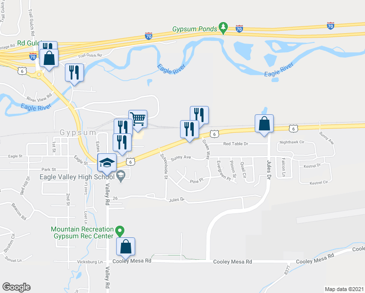 map of restaurants, bars, coffee shops, grocery stores, and more near 10654 U.S. 6 in Gypsum