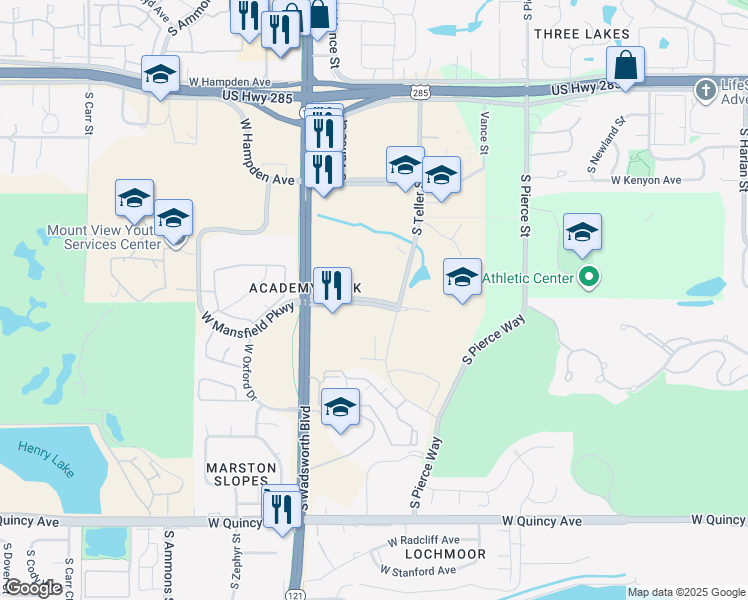 map of restaurants, bars, coffee shops, grocery stores, and more near in Lakewood