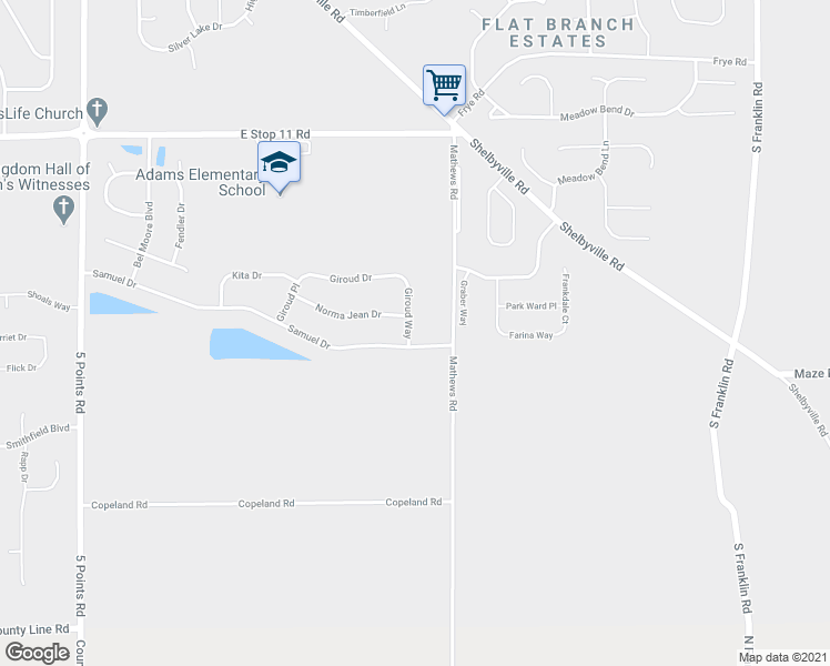 map of restaurants, bars, coffee shops, grocery stores, and more near 8344 Mathews Road in Indianapolis