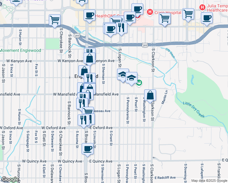 map of restaurants, bars, coffee shops, grocery stores, and more near 3859 South Logan Street in Englewood
