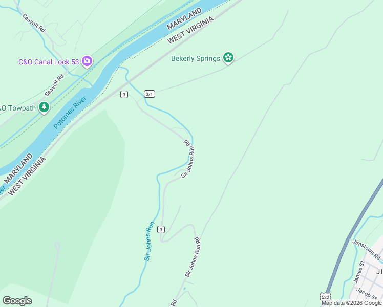 map of restaurants, bars, coffee shops, grocery stores, and more near 1956 Sir Johns Run Road in Berkeley Springs