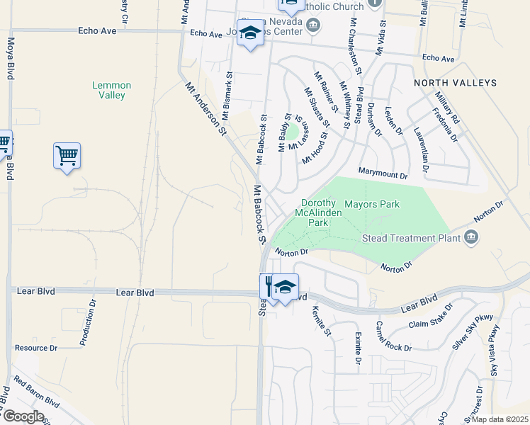 map of restaurants, bars, coffee shops, grocery stores, and more near 12100 Mount Anderson Street in Reno