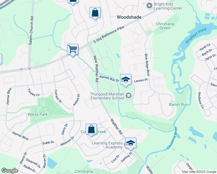 map of restaurants, bars, coffee shops, grocery stores, and more near 502 Valley Stream Drive in Newark
