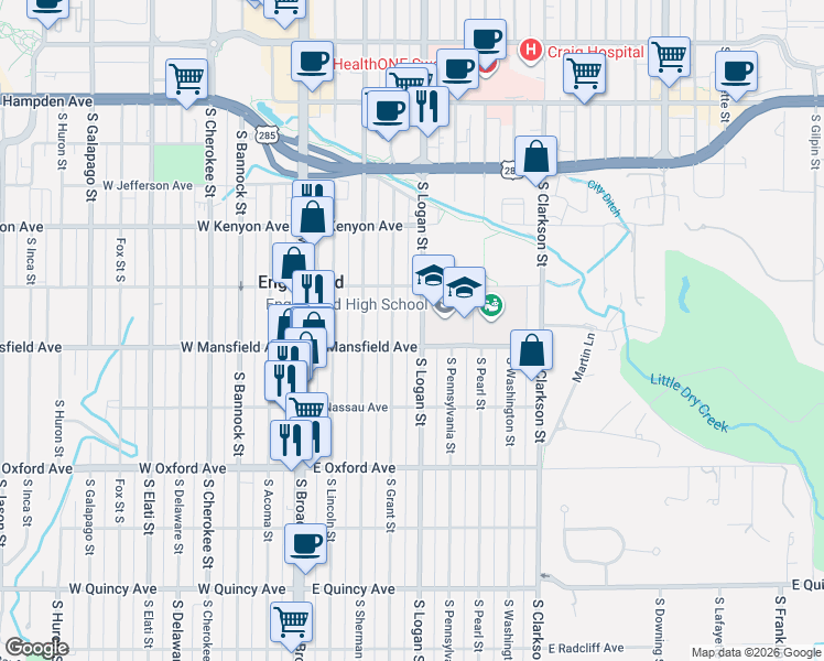 map of restaurants, bars, coffee shops, grocery stores, and more near 3859 South Logan Street in Englewood