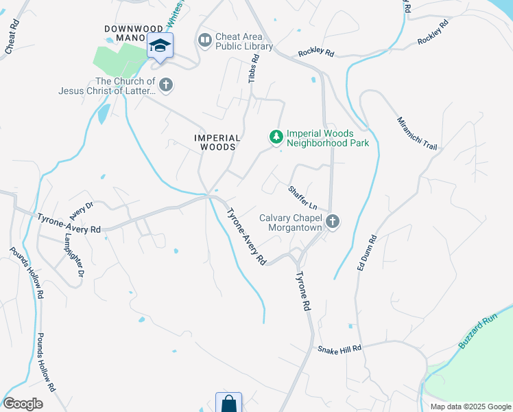 map of restaurants, bars, coffee shops, grocery stores, and more near Lafollette Drive in Morgantown
