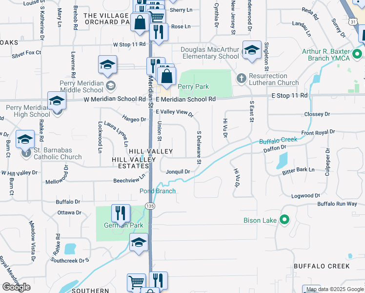 map of restaurants, bars, coffee shops, grocery stores, and more near 8216 South Talbott Avenue in Indianapolis