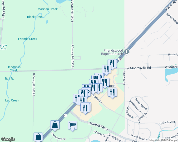 map of restaurants, bars, coffee shops, grocery stores, and more near in Friendswood