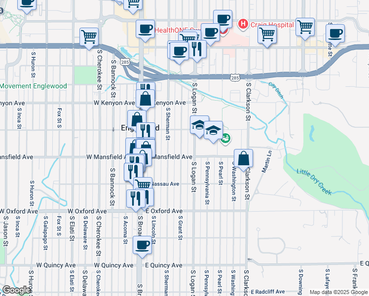 map of restaurants, bars, coffee shops, grocery stores, and more near 3859 South Logan Street in Englewood