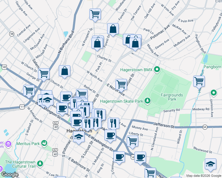 map of restaurants, bars, coffee shops, grocery stores, and more near 101 Independence Avenue Southeast in Washington
