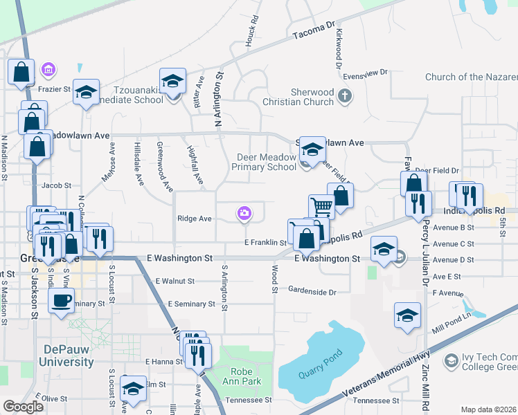 map of restaurants, bars, coffee shops, grocery stores, and more near 700 Highwood Ave in Greencastle