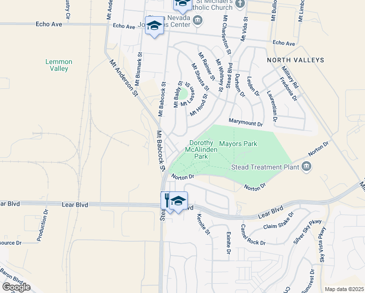map of restaurants, bars, coffee shops, grocery stores, and more near 14001 Stead Boulevard in Reno