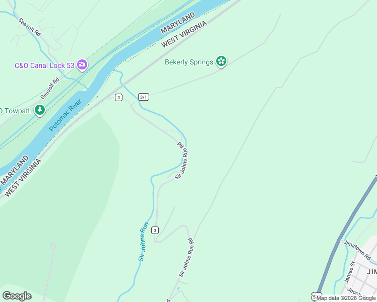 map of restaurants, bars, coffee shops, grocery stores, and more near 1956 Sir Johns Run Road in Berkeley Springs