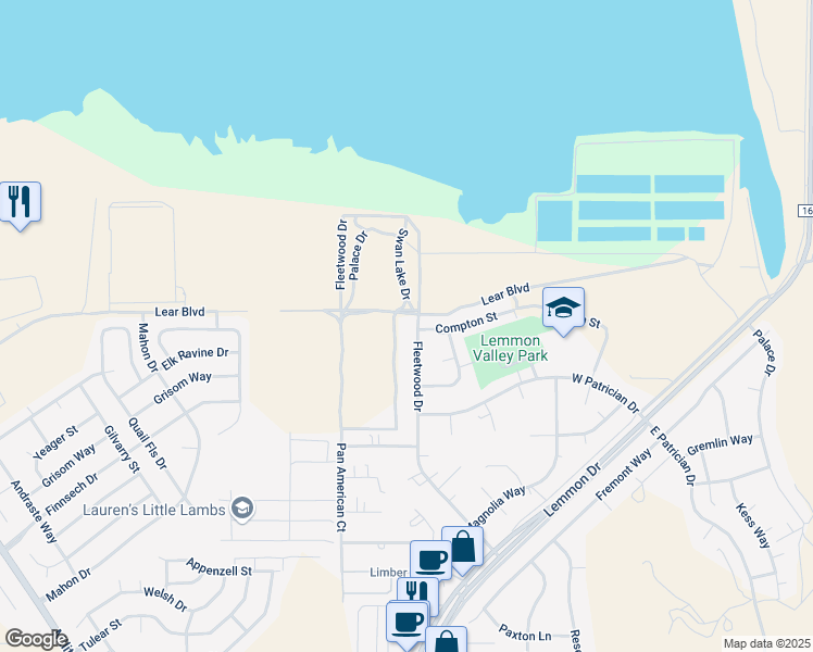 map of restaurants, bars, coffee shops, grocery stores, and more near 9585 Fleetwood Drive in Reno