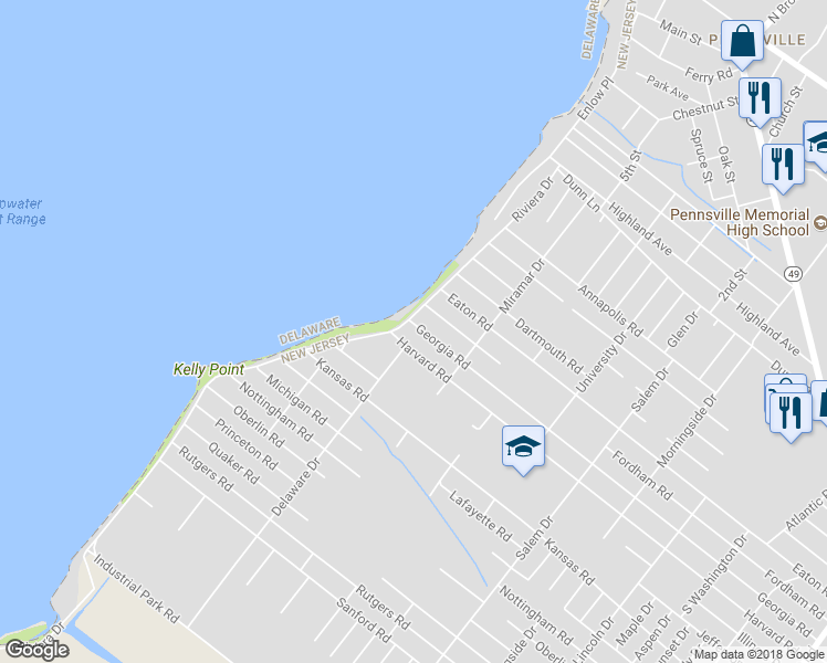 map of restaurants, bars, coffee shops, grocery stores, and more near 157 Georgia Road in Pennsville Township