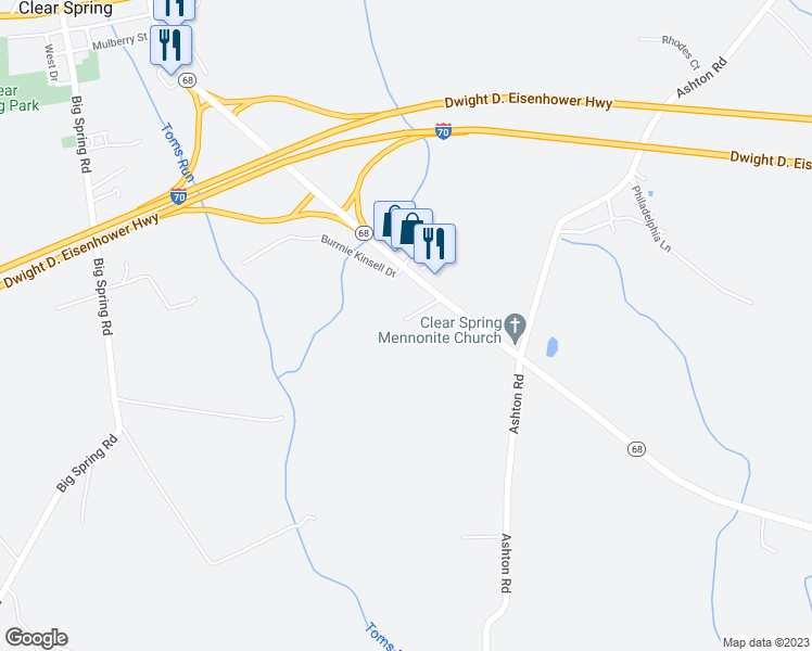 map of restaurants, bars, coffee shops, grocery stores, and more near 13127 Clear Spring Road in Clear Spring