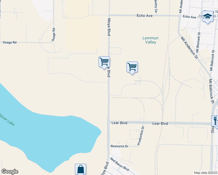 map of restaurants, bars, coffee shops, grocery stores, and more near 12098 Moya Boulevard in Reno