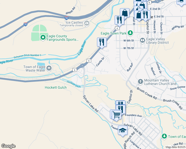 map of restaurants, bars, coffee shops, grocery stores, and more near 702 Prince Alley in Eagle