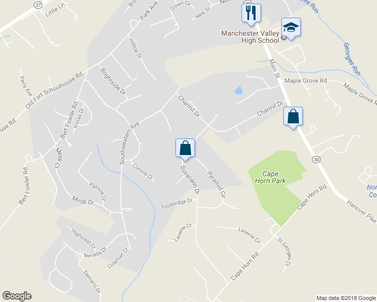 map of restaurants, bars, coffee shops, grocery stores, and more near 3171 Pyramid Circle in Manchester