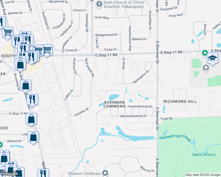 map of restaurants, bars, coffee shops, grocery stores, and more near 3314 Montgomery Drive in Indianapolis