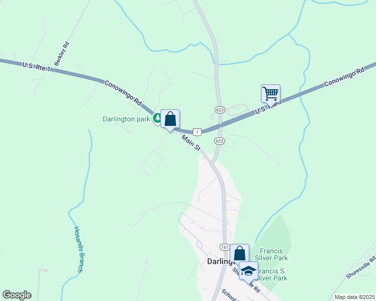 map of restaurants, bars, coffee shops, grocery stores, and more near 1218 Main Street in Darlington