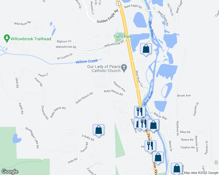 map of restaurants, bars, coffee shops, grocery stores, and more near 55 Haymaker Street in Silverthorne