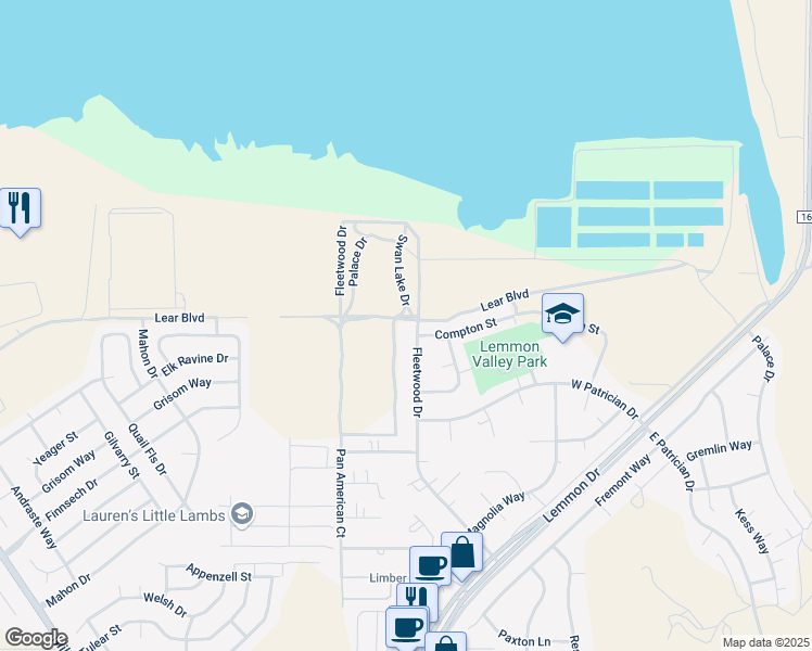 map of restaurants, bars, coffee shops, grocery stores, and more near 9585 Fleetwood Drive in Reno