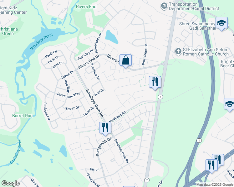 map of restaurants, bars, coffee shops, grocery stores, and more near 100 Balmoral Way in Newark
